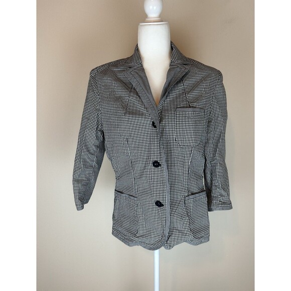 Talbots Jackets & Blazers - TALBOTS 14 Petite jacket blazer cotton checkered gingham black white Plaid